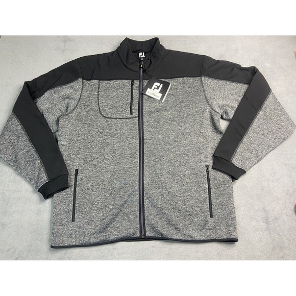 FootJoy Jacket Sweater Mens XL Black Gray Golf Fleece Lined Casual Logo Outdoor - Picture 1 of 12